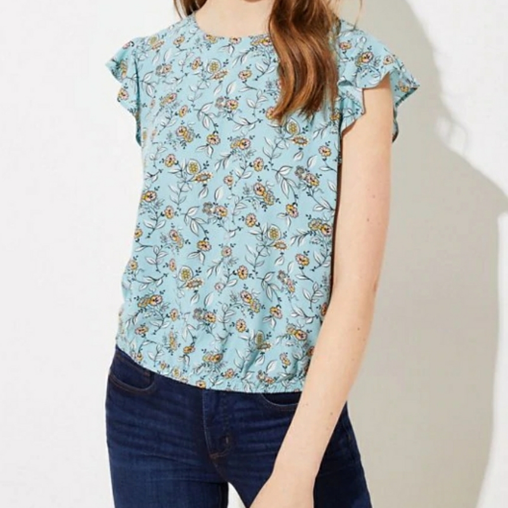 Floral Banded Hem Flutter Top